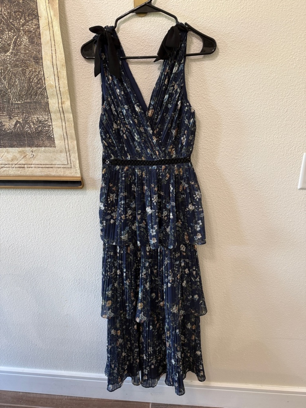 Lulu's Navy Floral Tiered Maxi Dress with Tie Shoulder Straps